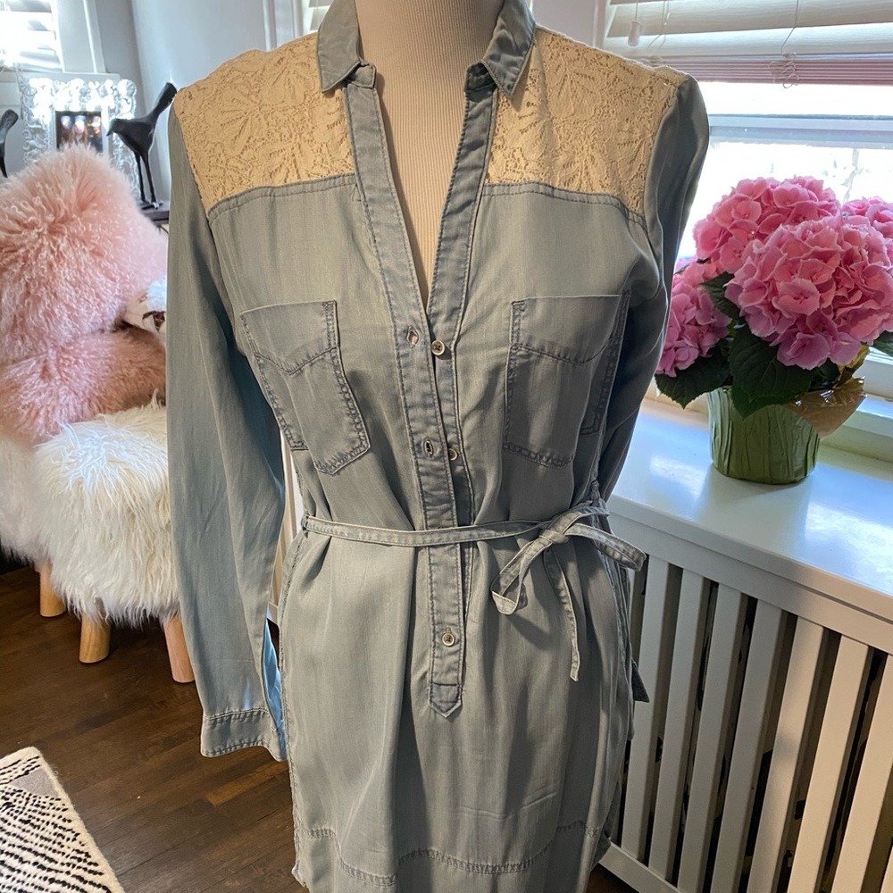 Chambray with lace soft denim dress
